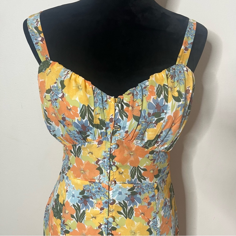 Abercrombie & Fitch Women’s Yellow Floral Sleeveless Ruched Midi Dress Sz S - Picture 3 of 13